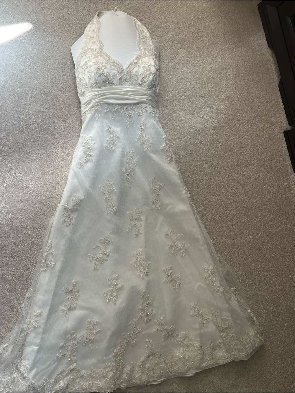 Alfred Angelo Lace Halter Wedding Gown in Ivory